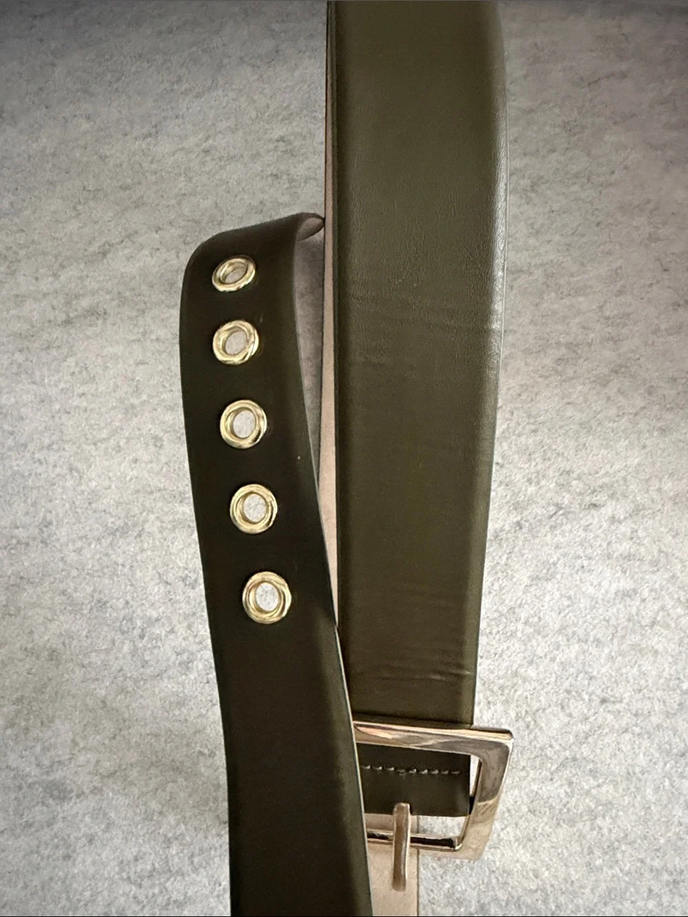 Olive Green Leather Women's Belt with Polished Silver Buckle